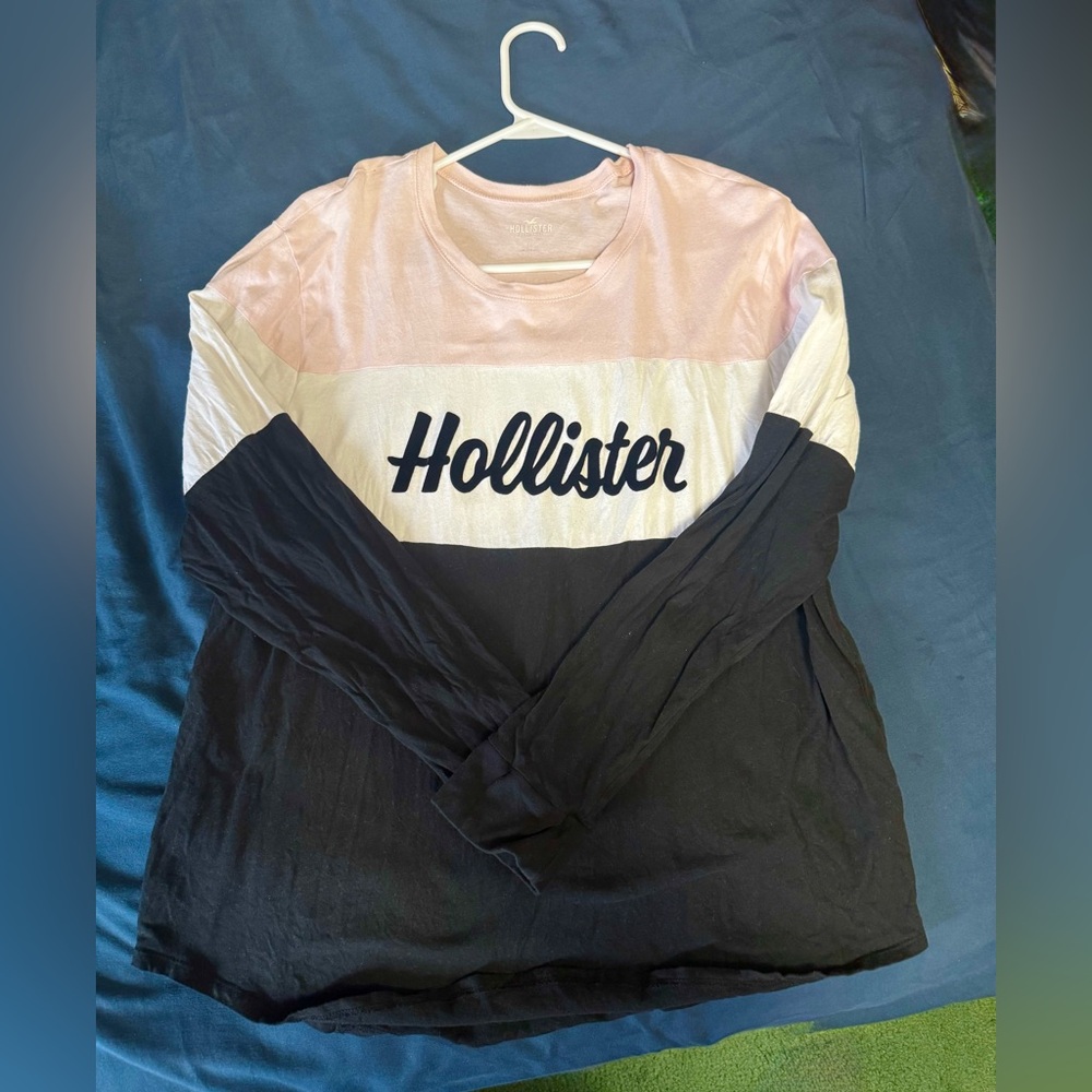 Hollister Colorblock Long Sleeve Tee - Pink, White & Black (SIZE L)